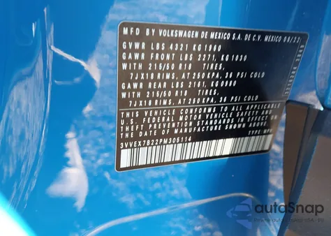 2023 Volkswagen Taos 1.5T Se z USA, uszkodzony, nr VIN 3VVEX7B22PM305114